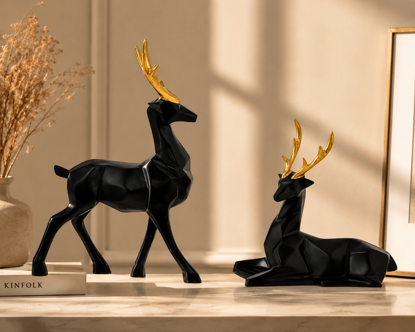 Nordic Deer Showpiece Set – Black & Gold | PLA 3D Printed (Set of 2)